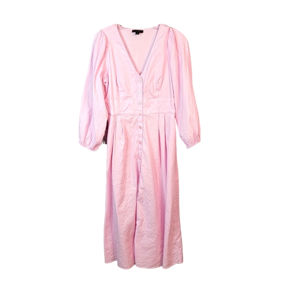 J. Crew Linen Blend Easter Spring Summer Penk Full Length Button Up Dress 4 - Picture 1 of 16